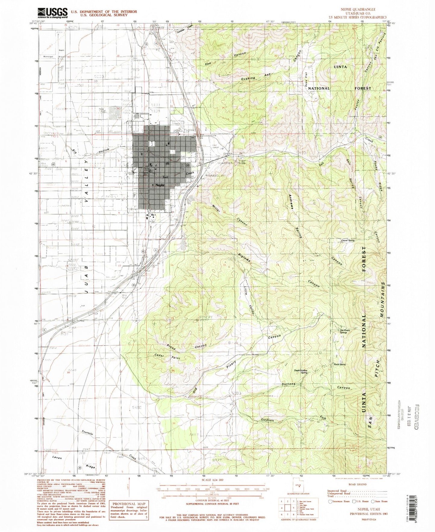 Classic USGS Nephi Utah 7.5'x7.5' Topo Map Image
