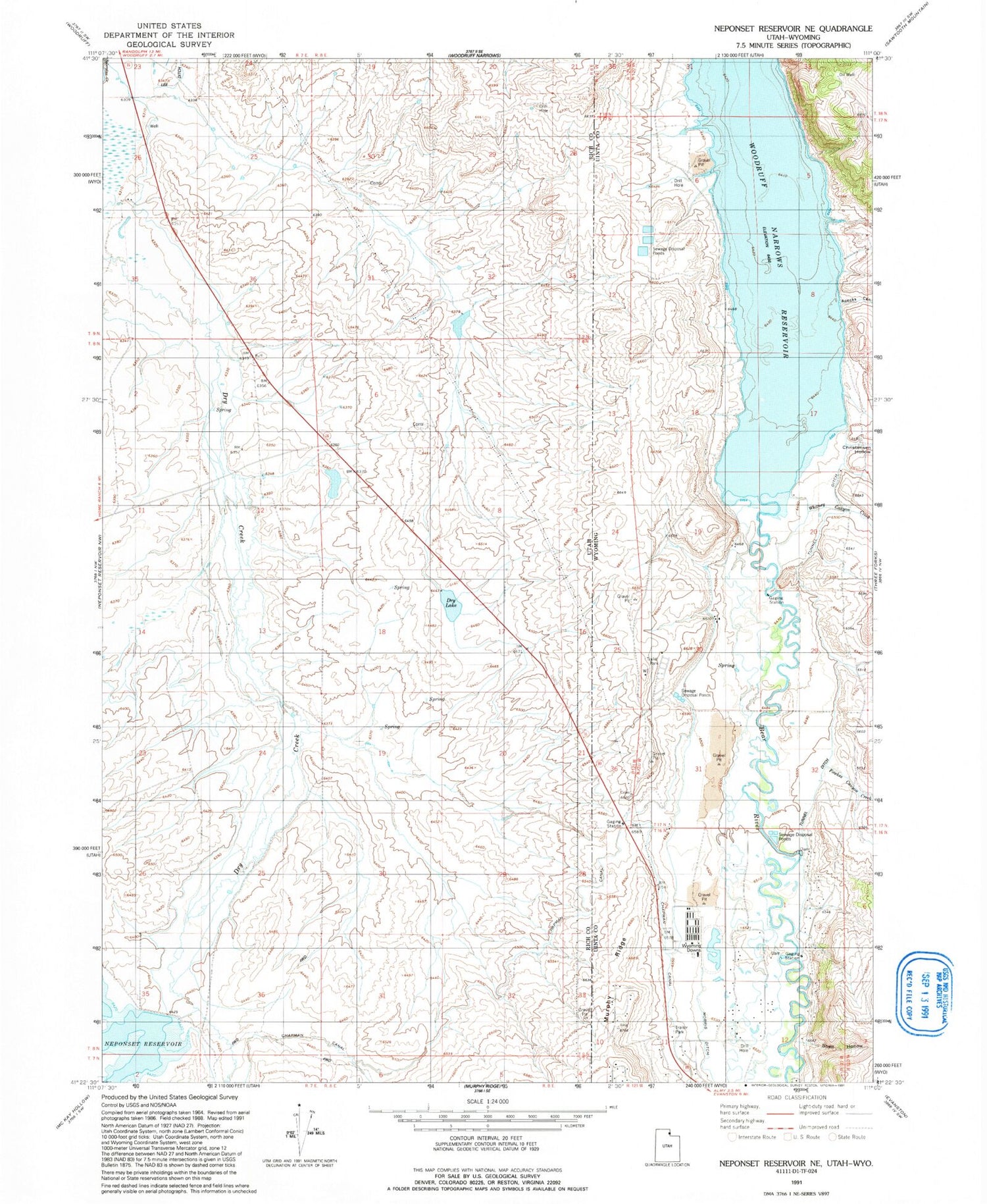 Classic USGS Neponset Reservoir NE Utah 7.5'x7.5' Topo Map Image