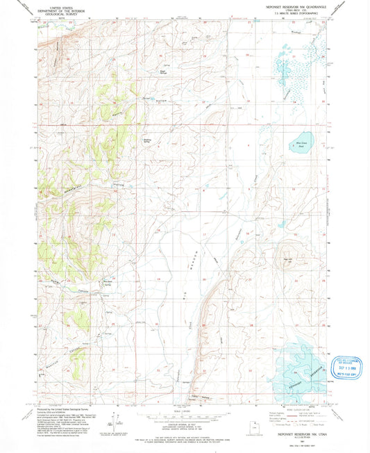 Classic USGS Neponset Reservoir NW Utah 7.5'x7.5' Topo Map Image