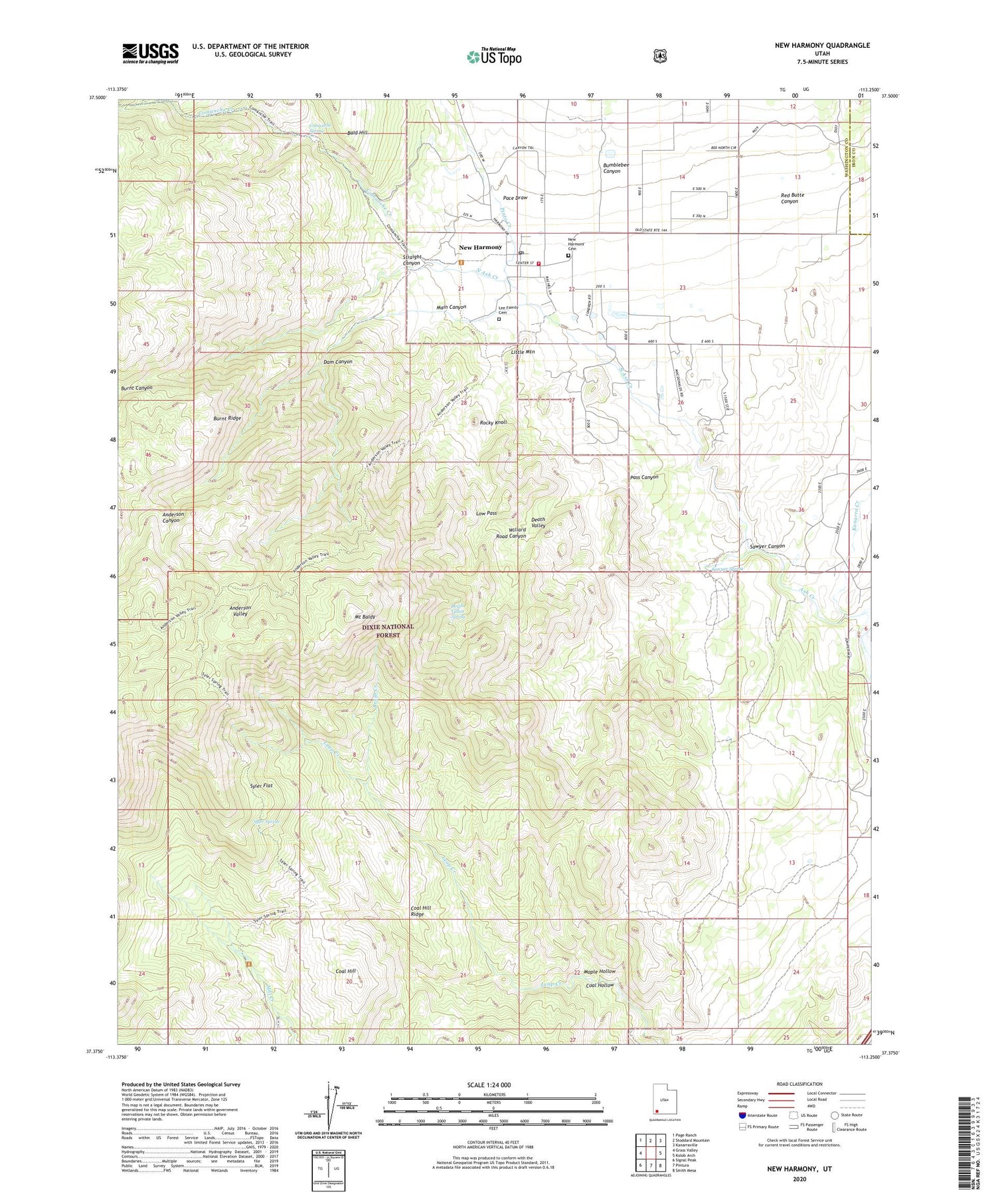 New Harmony Utah US Topo Map Image