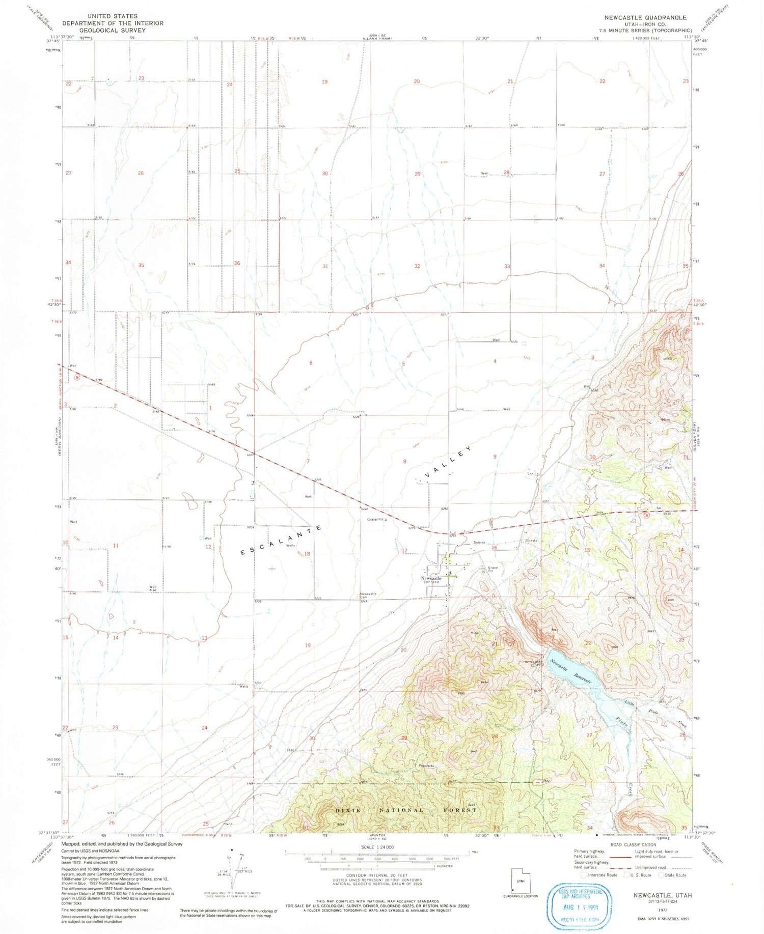 Classic USGS Newcastle Utah 7.5'x7.5' Topo Map Image