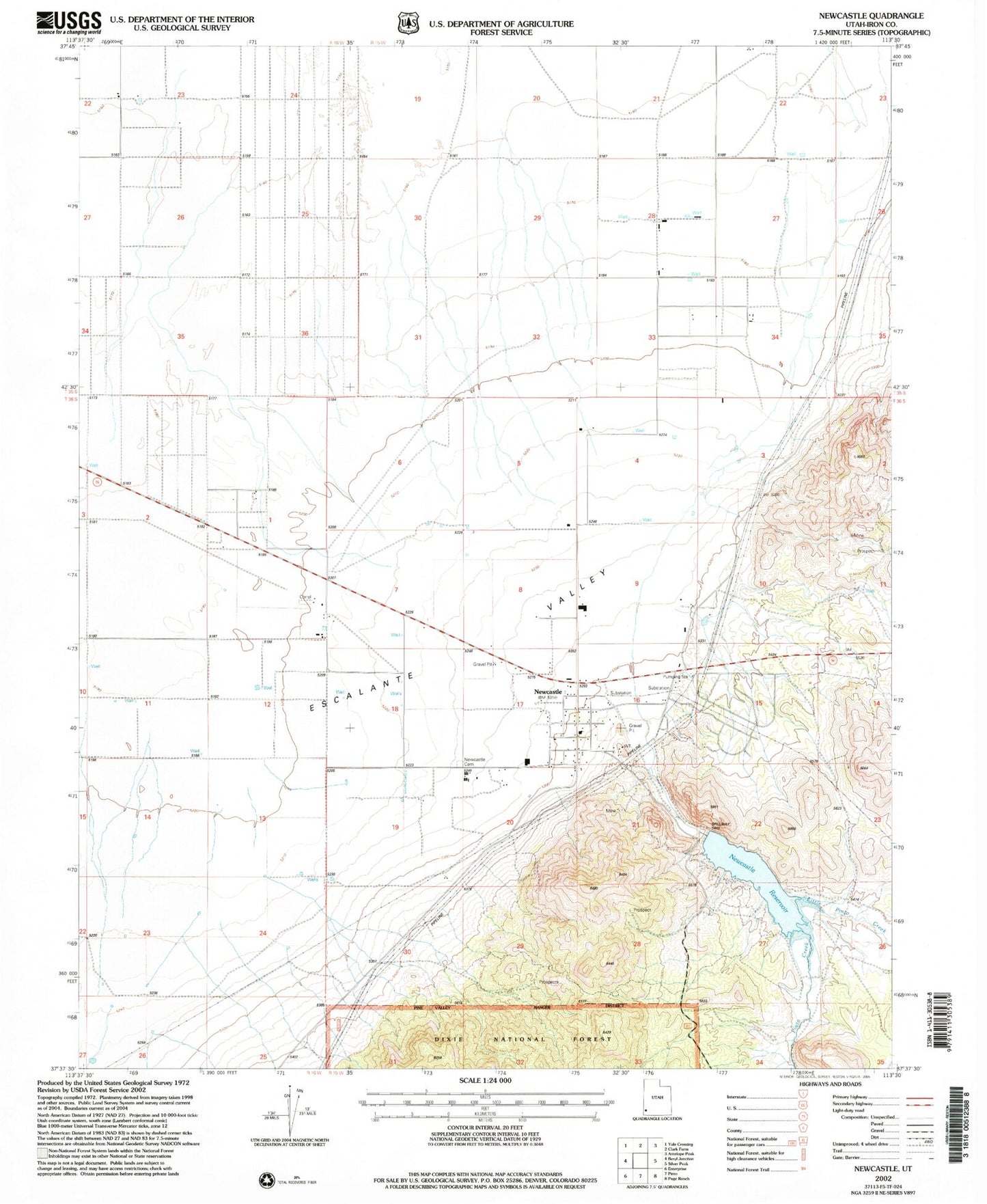 Classic USGS Newcastle Utah 7.5'x7.5' Topo Map Image