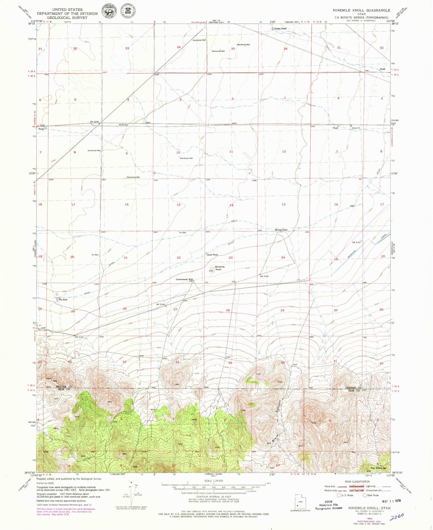 Classic USGS Ninemile Knoll Utah 7.5'x7.5' Topo Map Image