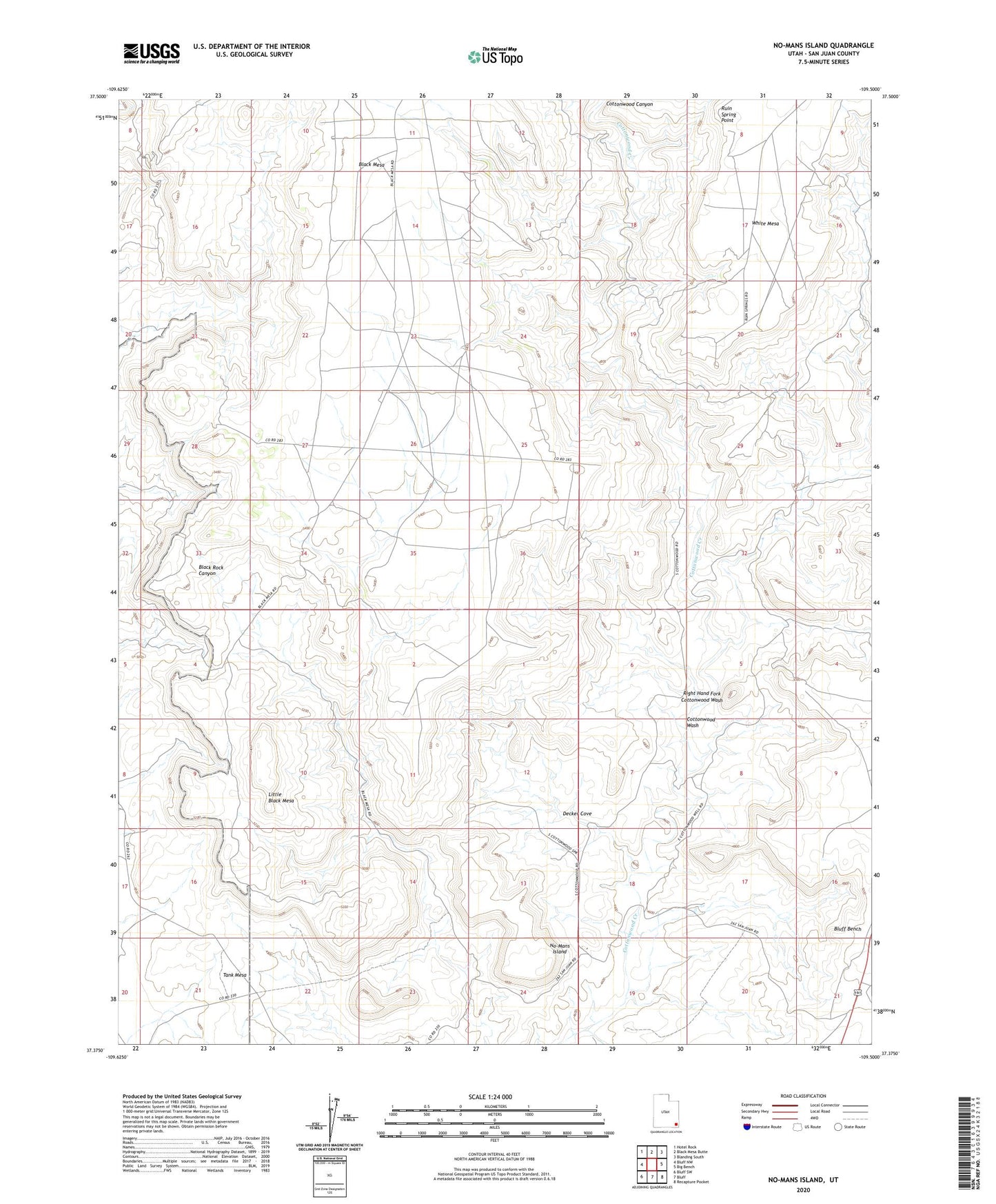 No-Mans Island Utah US Topo Map Image