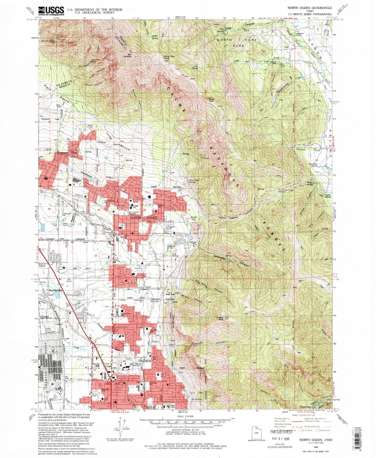 Classic USGS North Ogden Utah 7.5'x7.5' Topo Map Image