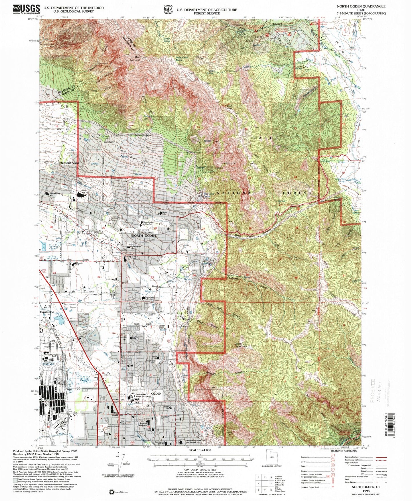 Classic USGS North Ogden Utah 7.5'x7.5' Topo Map Image