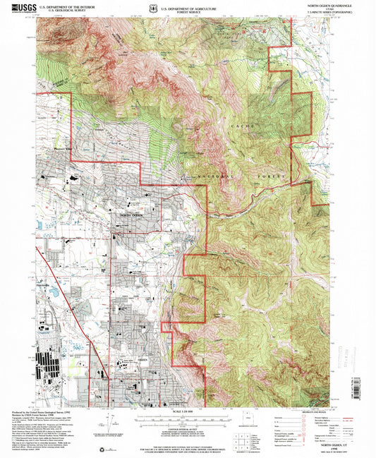 Classic USGS North Ogden Utah 7.5'x7.5' Topo Map Image