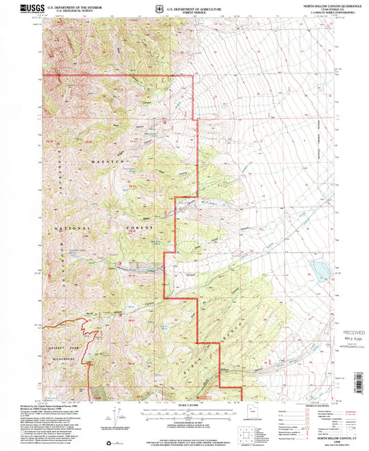 Classic USGS North Willow Canyon Utah 7.5'x7.5' Topo Map Image