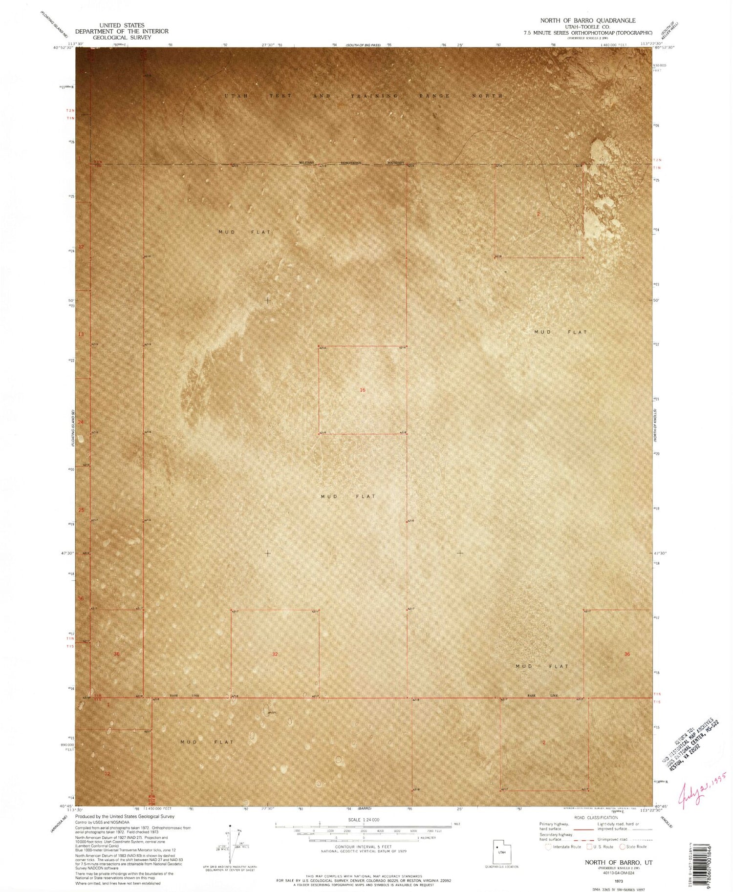 Classic USGS North of Barro Utah 7.5'x7.5' Topo Map Image