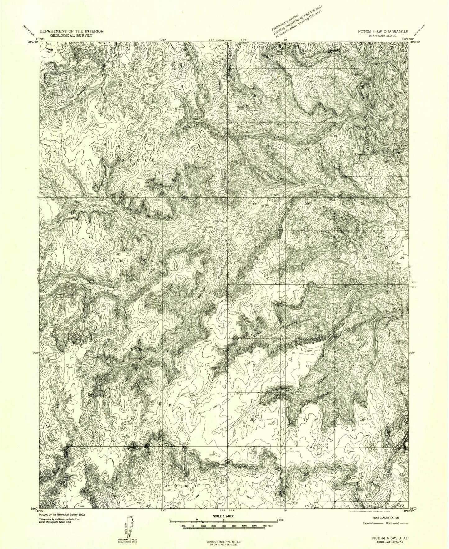Classic USGS Bear Canyon Utah 7.5'x7.5' Topo Map Image