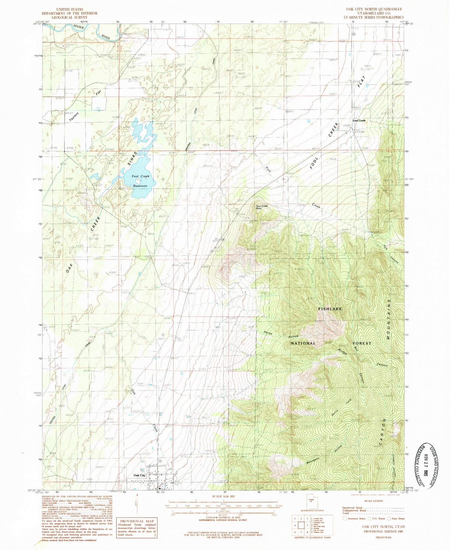 Classic USGS Oak City North Utah 7.5'x7.5' Topo Map Image