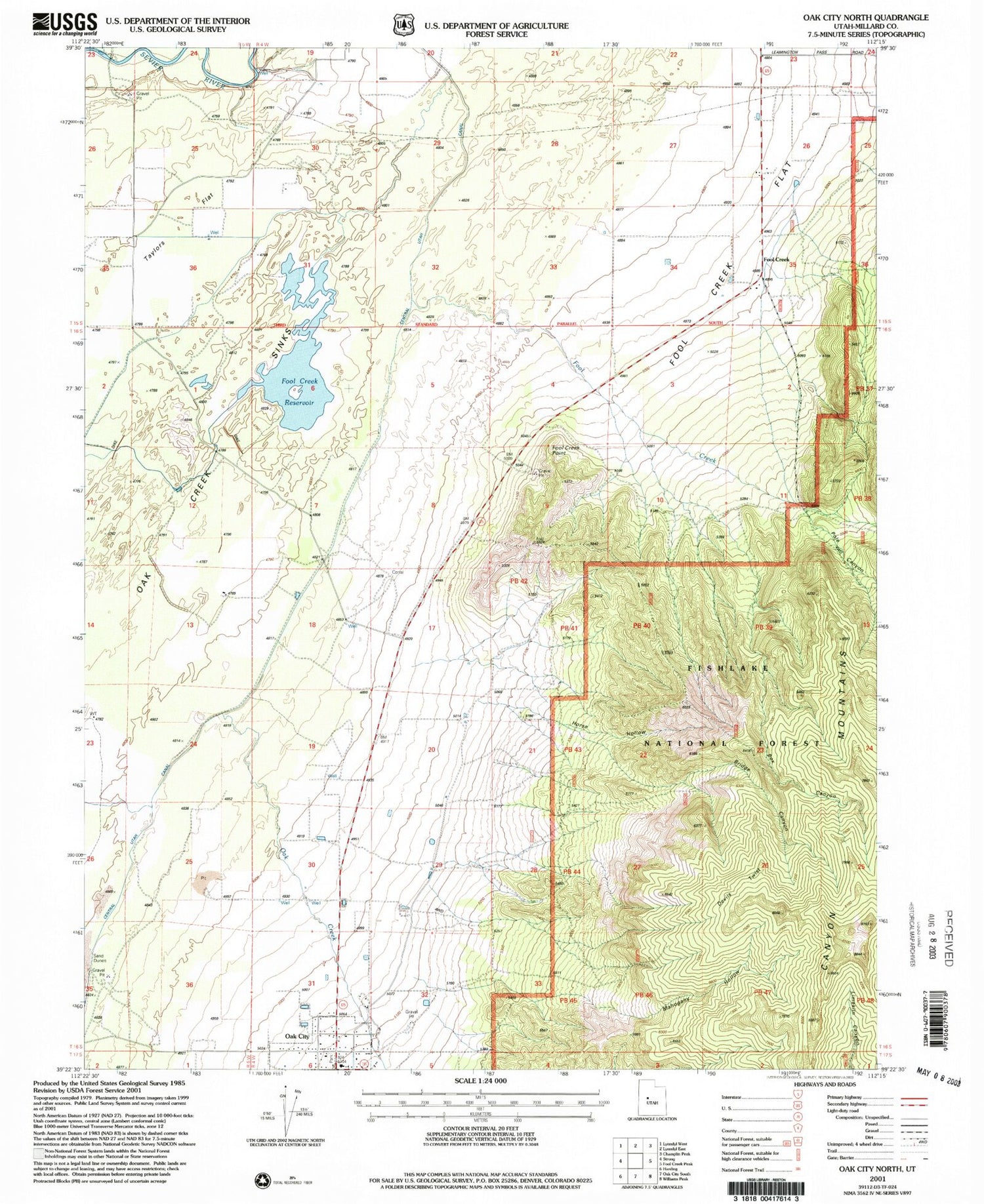 Classic USGS Oak City North Utah 7.5'x7.5' Topo Map Image