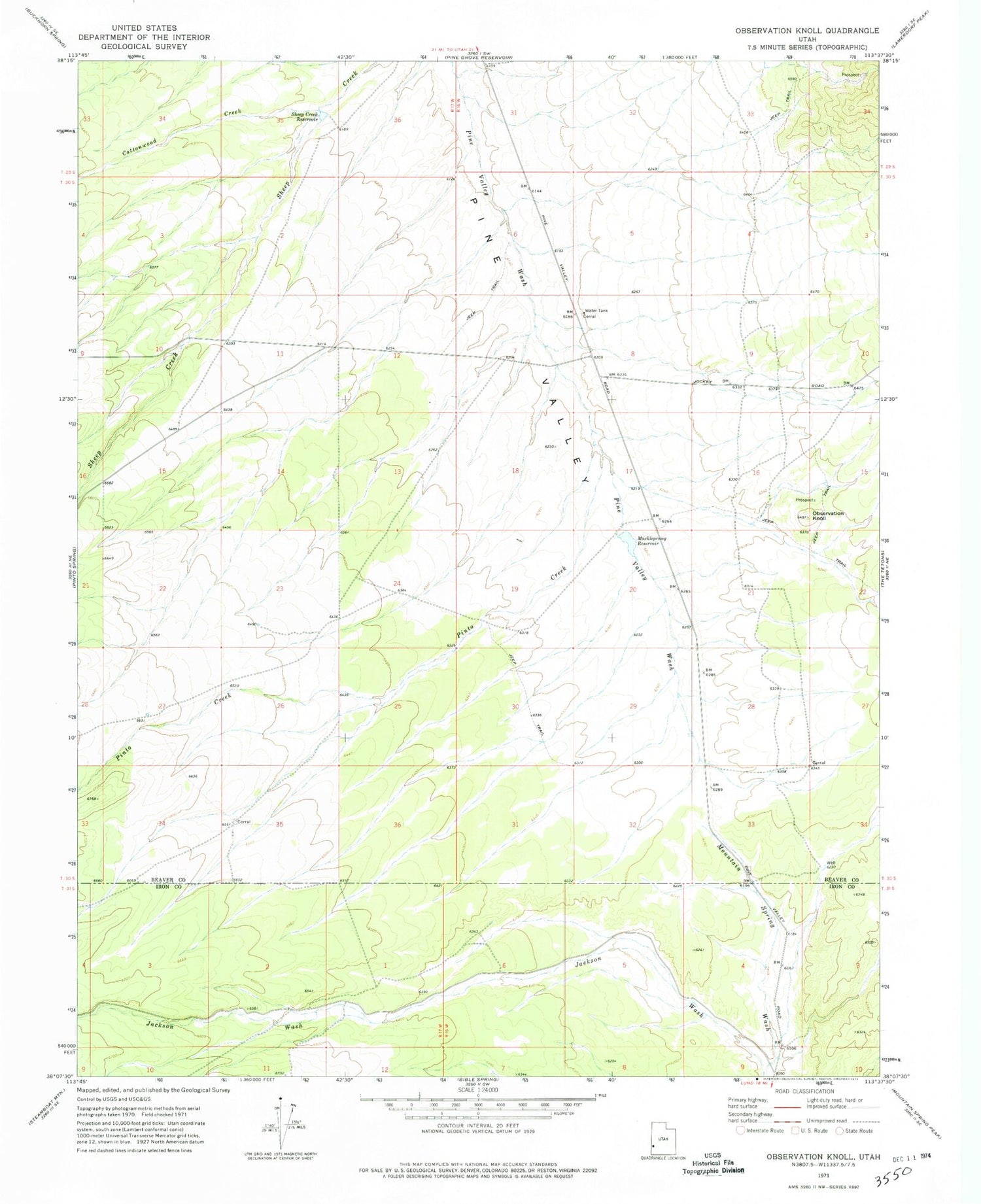 Classic USGS Observation Knoll Utah 7.5'x7.5' Topo Map Image