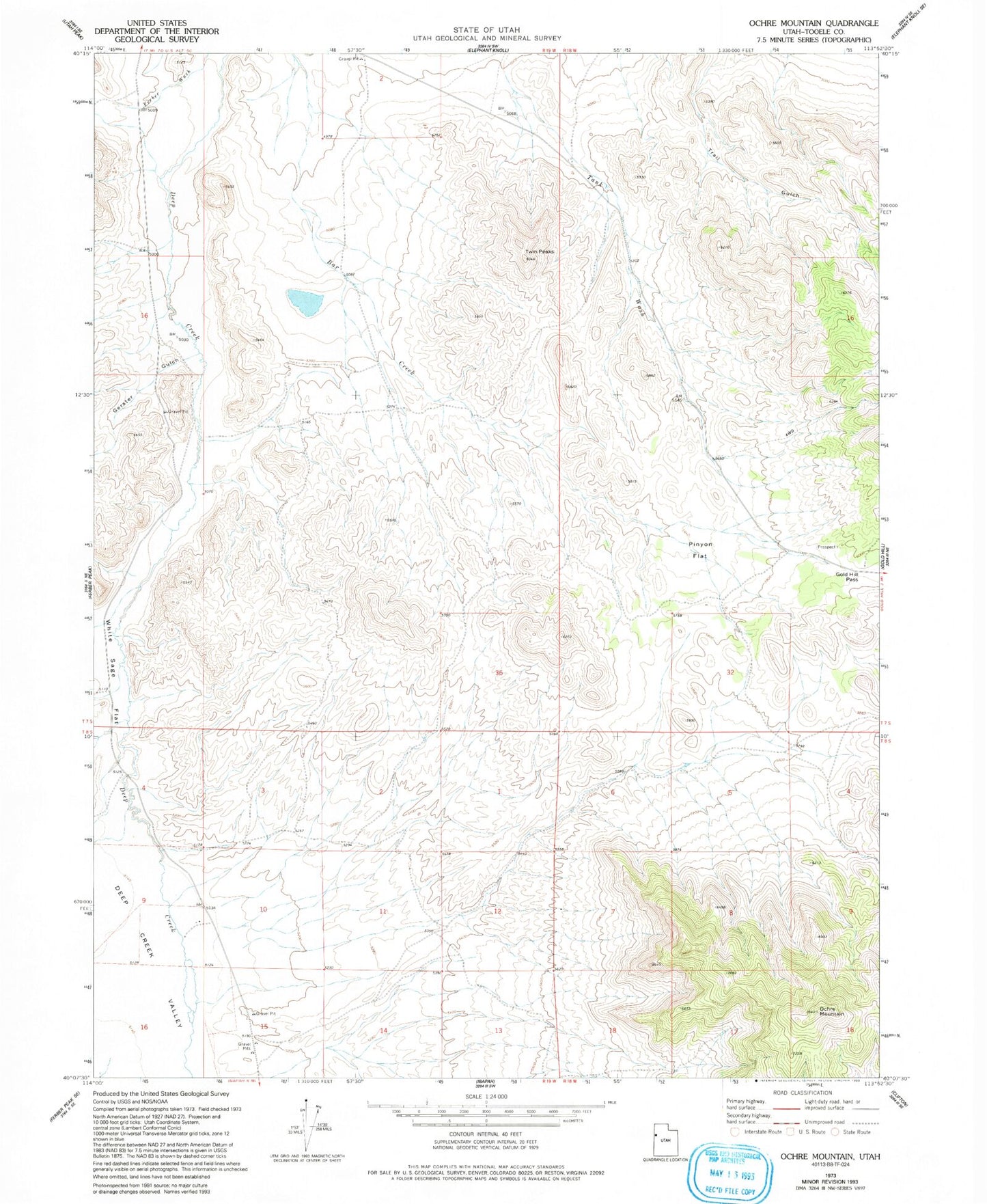 Classic USGS Ochre Mountain Utah 7.5'x7.5' Topo Map Image