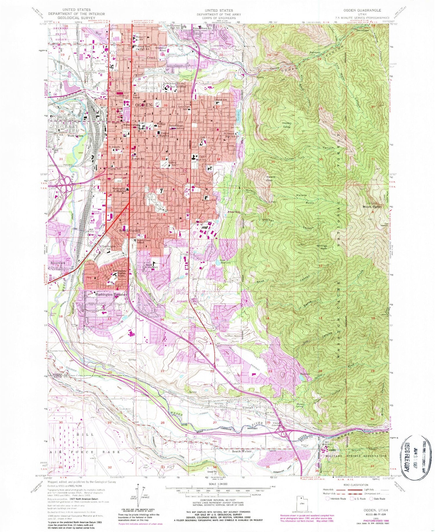 Classic USGS Ogden Utah 7.5'x7.5' Topo Map Image
