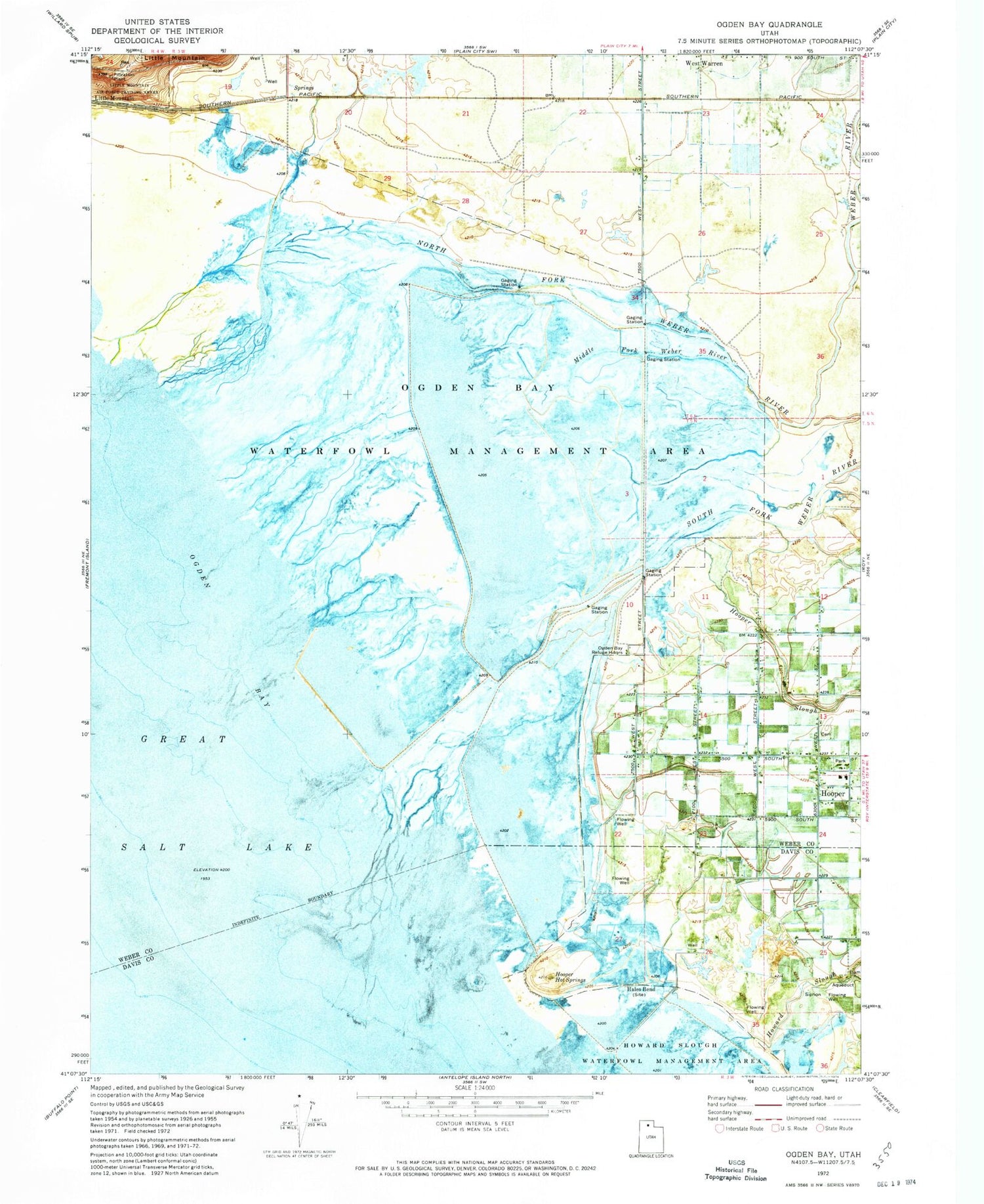 Classic USGS Ogden Bay Utah 7.5'x7.5' Topo Map Image