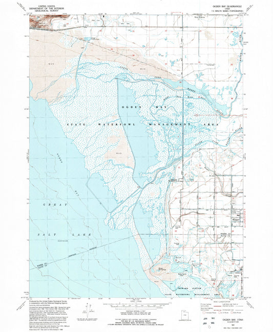 Classic USGS Ogden Bay Utah 7.5'x7.5' Topo Map Image