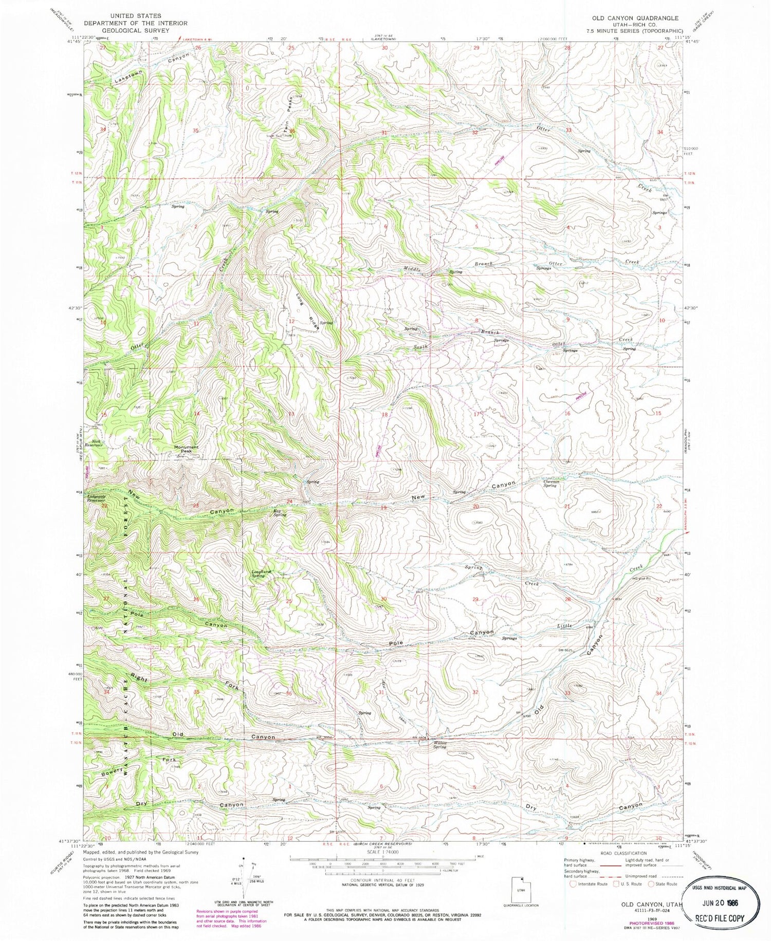 Classic USGS Old Canyon Utah 7.5'x7.5' Topo Map Image
