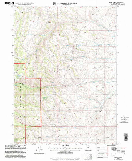 Classic USGS Old Canyon Utah 7.5'x7.5' Topo Map Image