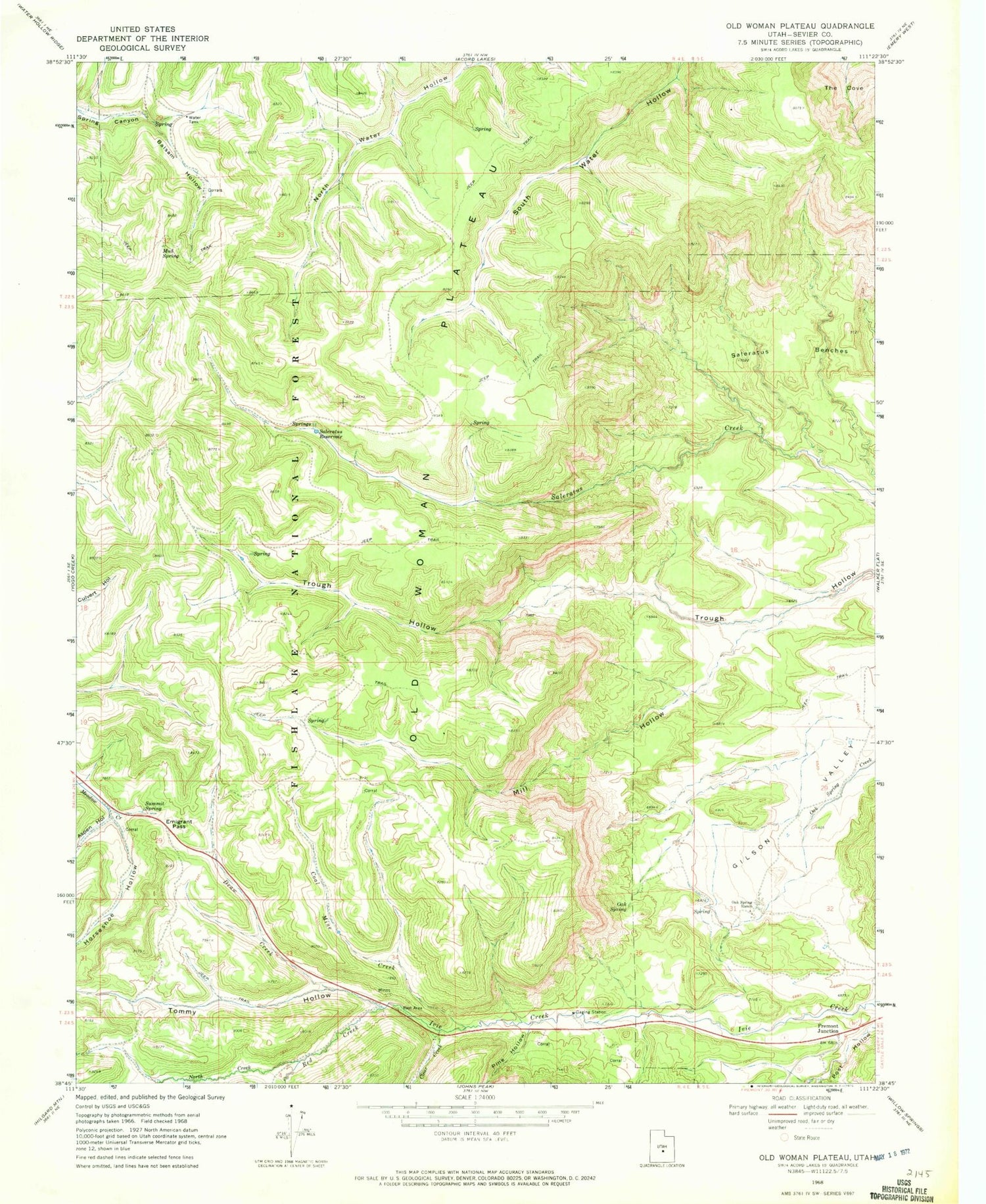 Classic USGS Old Woman Plateau Utah 7.5'x7.5' Topo Map Image