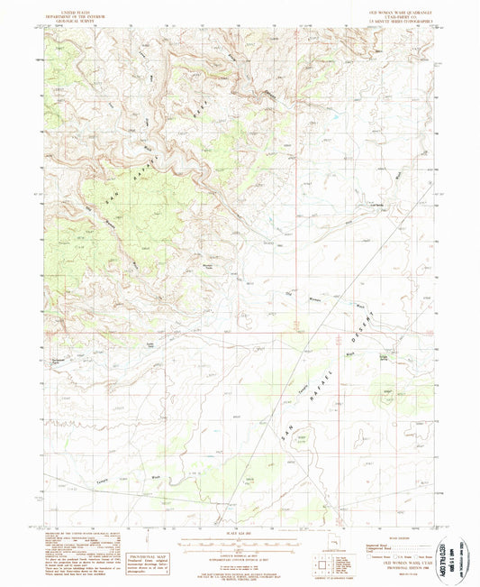 Classic USGS Old Woman Wash Utah 7.5'x7.5' Topo Map Image
