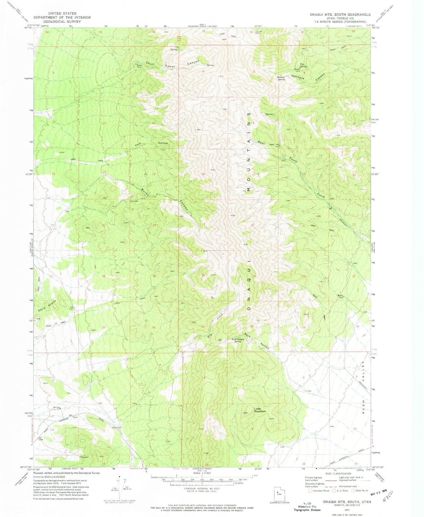Classic USGS Onaqui Mountains South Utah 7.5'x7.5' Topo Map Image