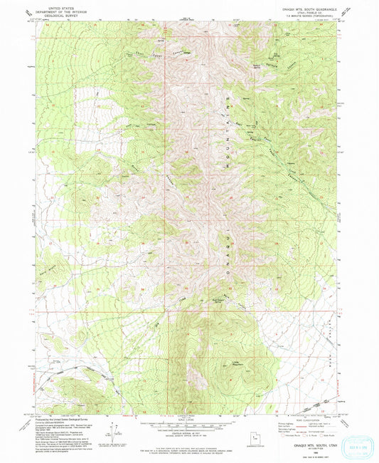 Classic USGS Onaqui Mountains South Utah 7.5'x7.5' Topo Map Image