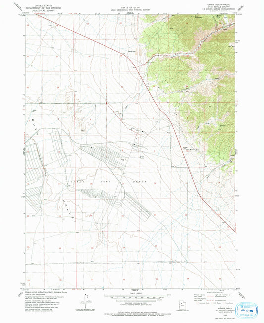 Classic USGS Ophir Utah 7.5'x7.5' Topo Map Image