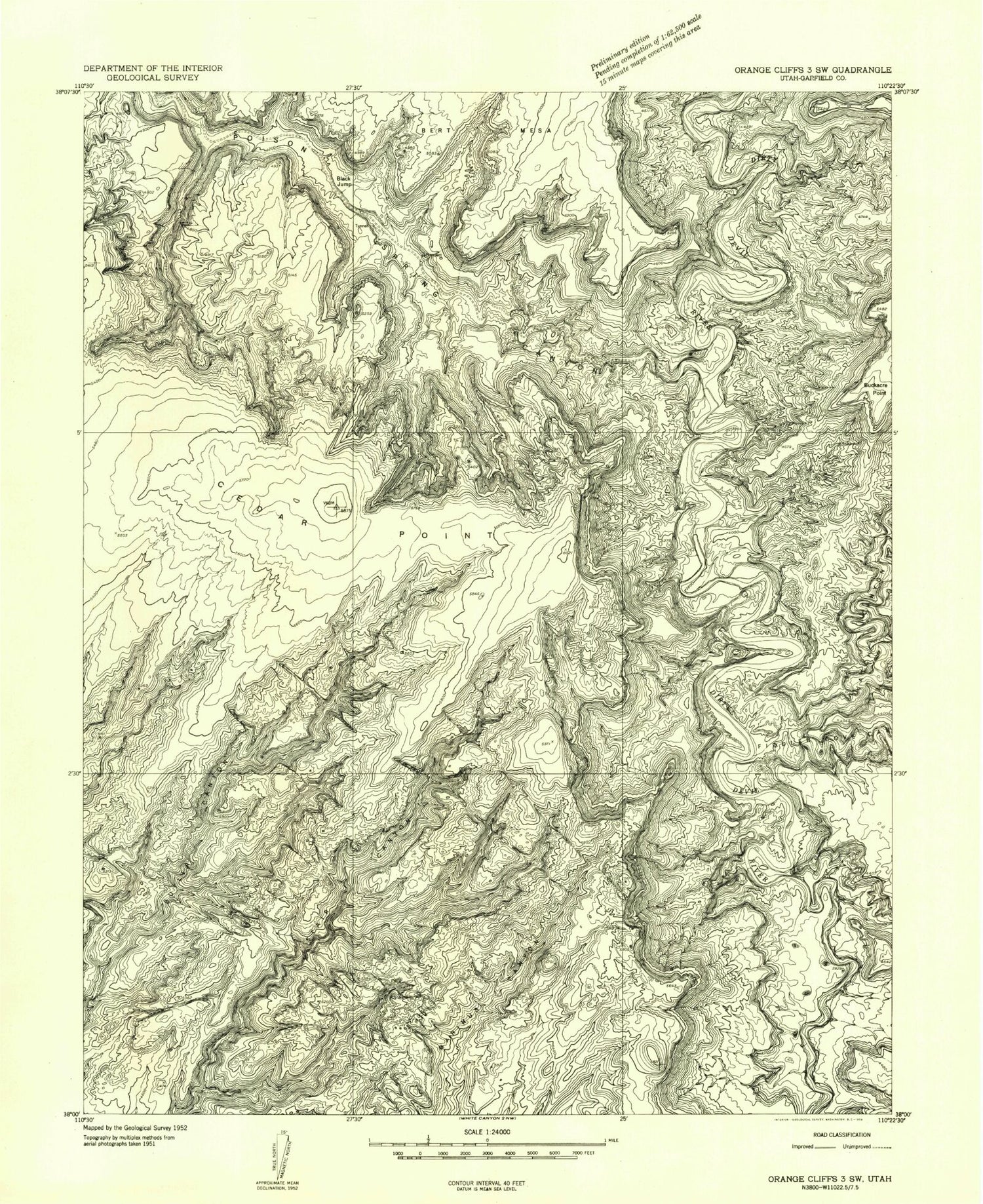 Classic USGS Stair Canyon Utah 7.5'x7.5' Topo Map Image