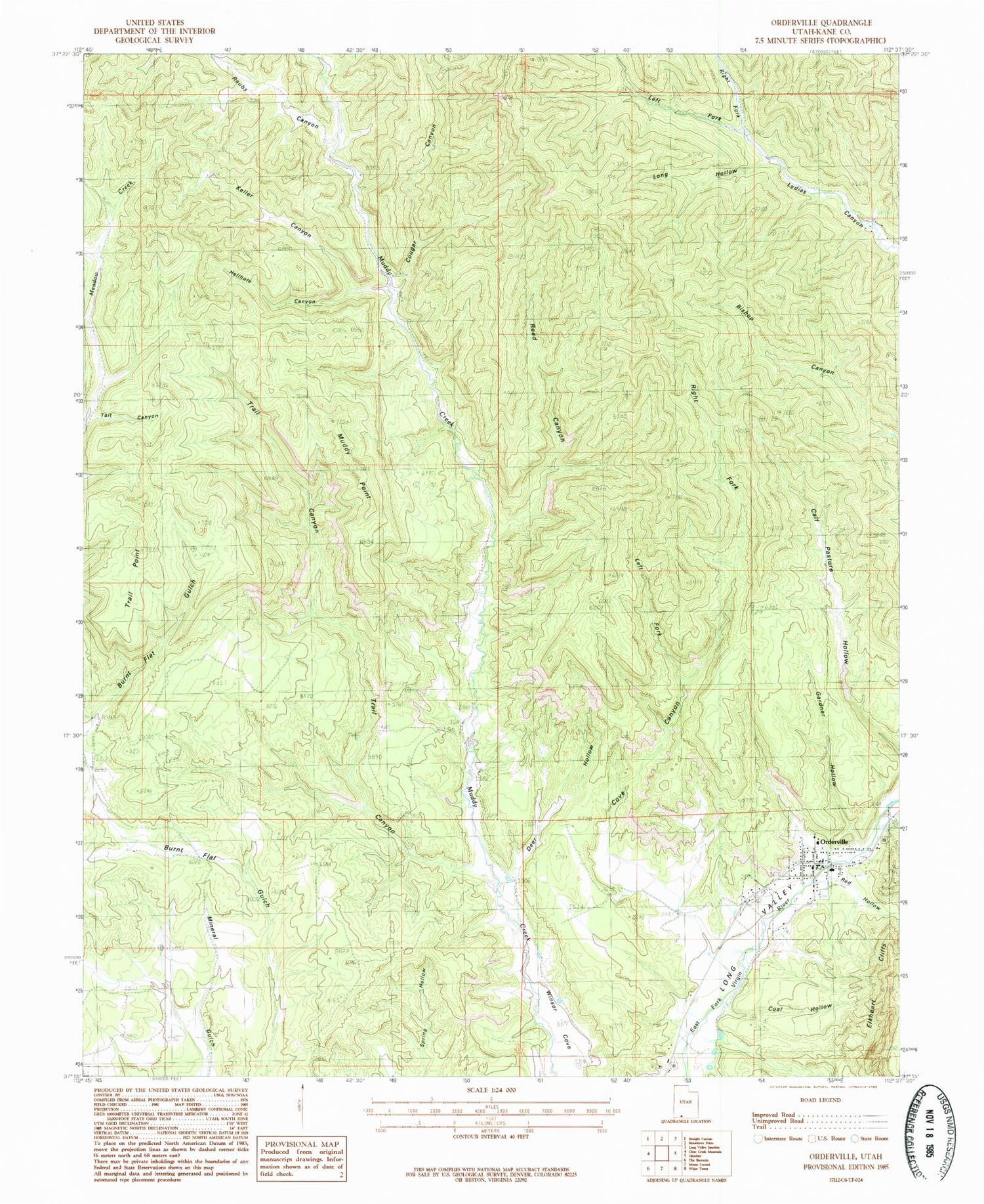 Classic USGS Orderville Utah 7.5'x7.5' Topo Map Image