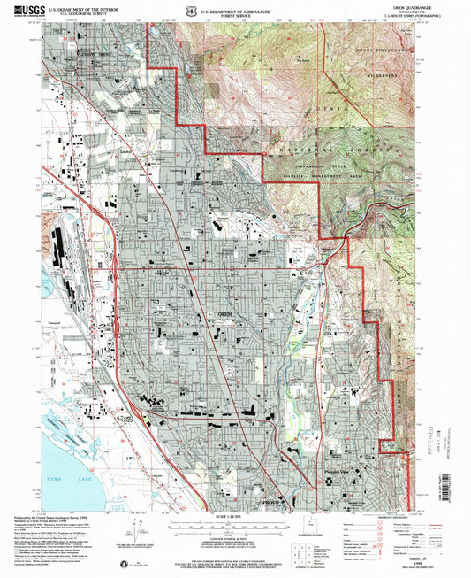 Classic USGS Orem Utah 7.5'x7.5' Topo Map Image