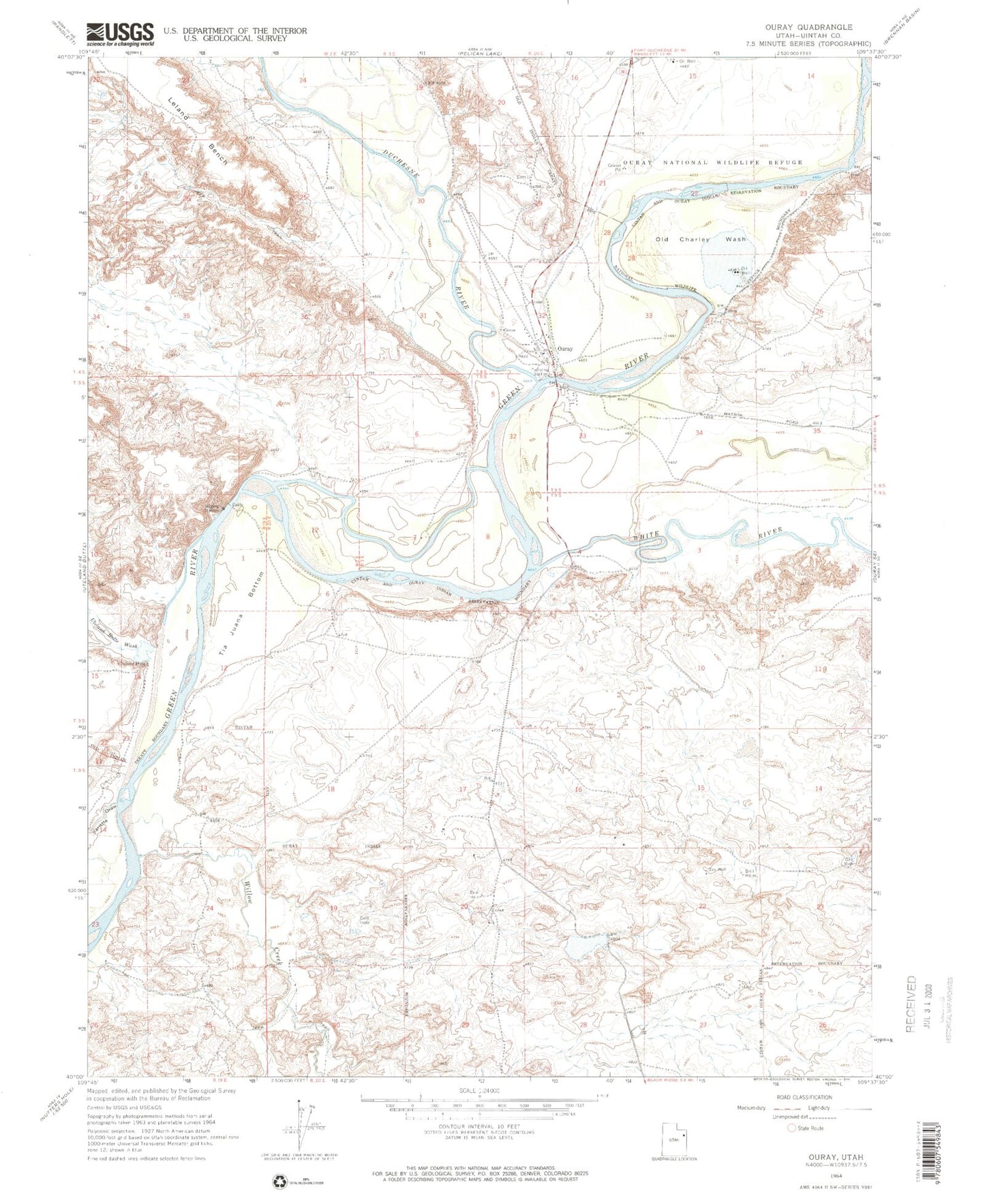 Classic USGS Ouray Utah 7.5'x7.5' Topo Map Image