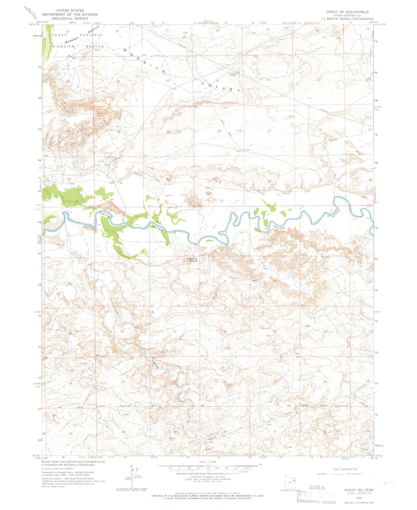 Classic USGS Ouray SE Utah 7.5'x7.5' Topo Map Image