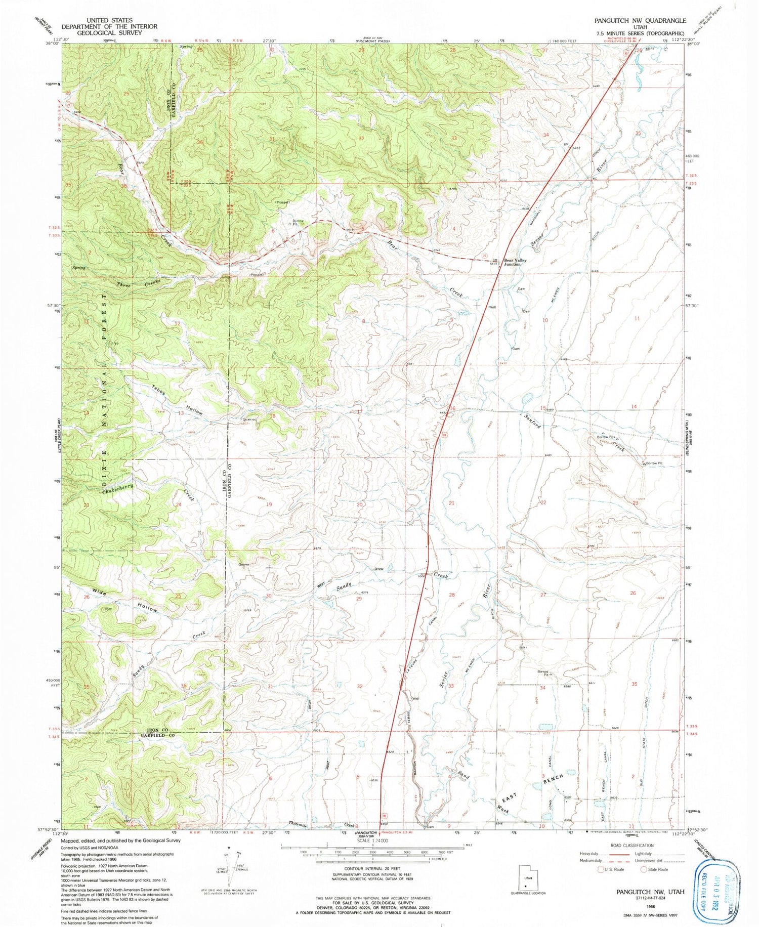 Classic USGS Panguitch NW Utah 7.5'x7.5' Topo Map Image