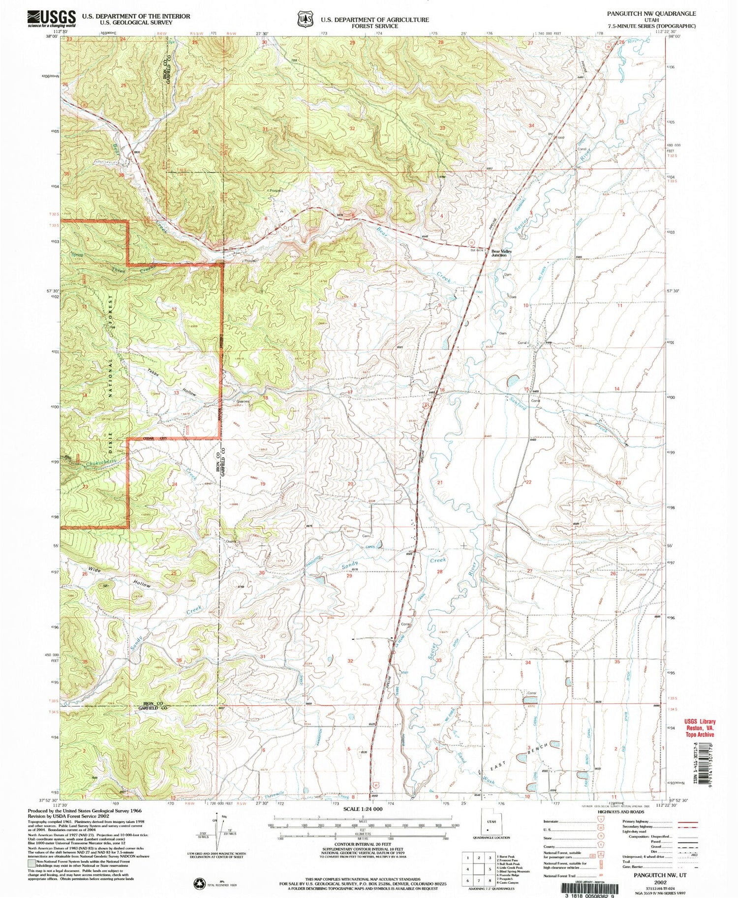 Classic USGS Panguitch NW Utah 7.5'x7.5' Topo Map Image