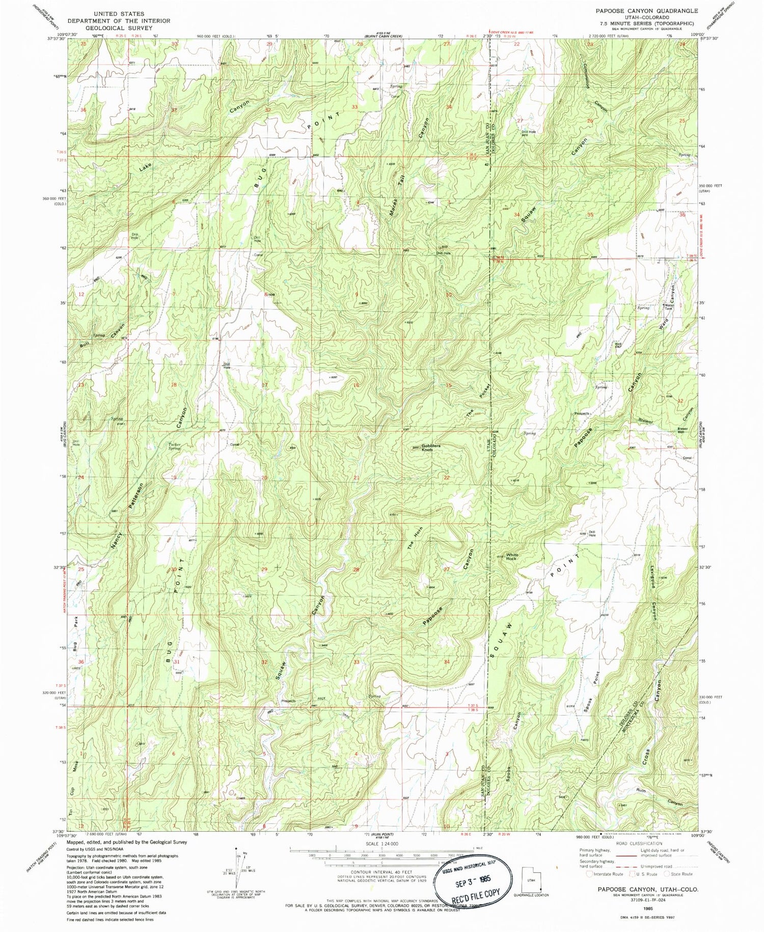 Classic USGS Papoose Canyon Utah 7.5'x7.5' Topo Map Image