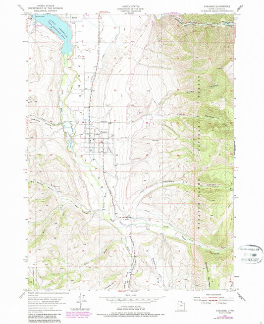 Classic USGS Paradise Utah 7.5'x7.5' Topo Map Image