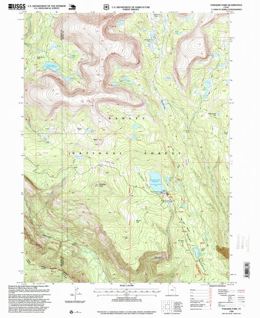 Classic USGS Paradise Park Utah 7.5'x7.5' Topo Map Image