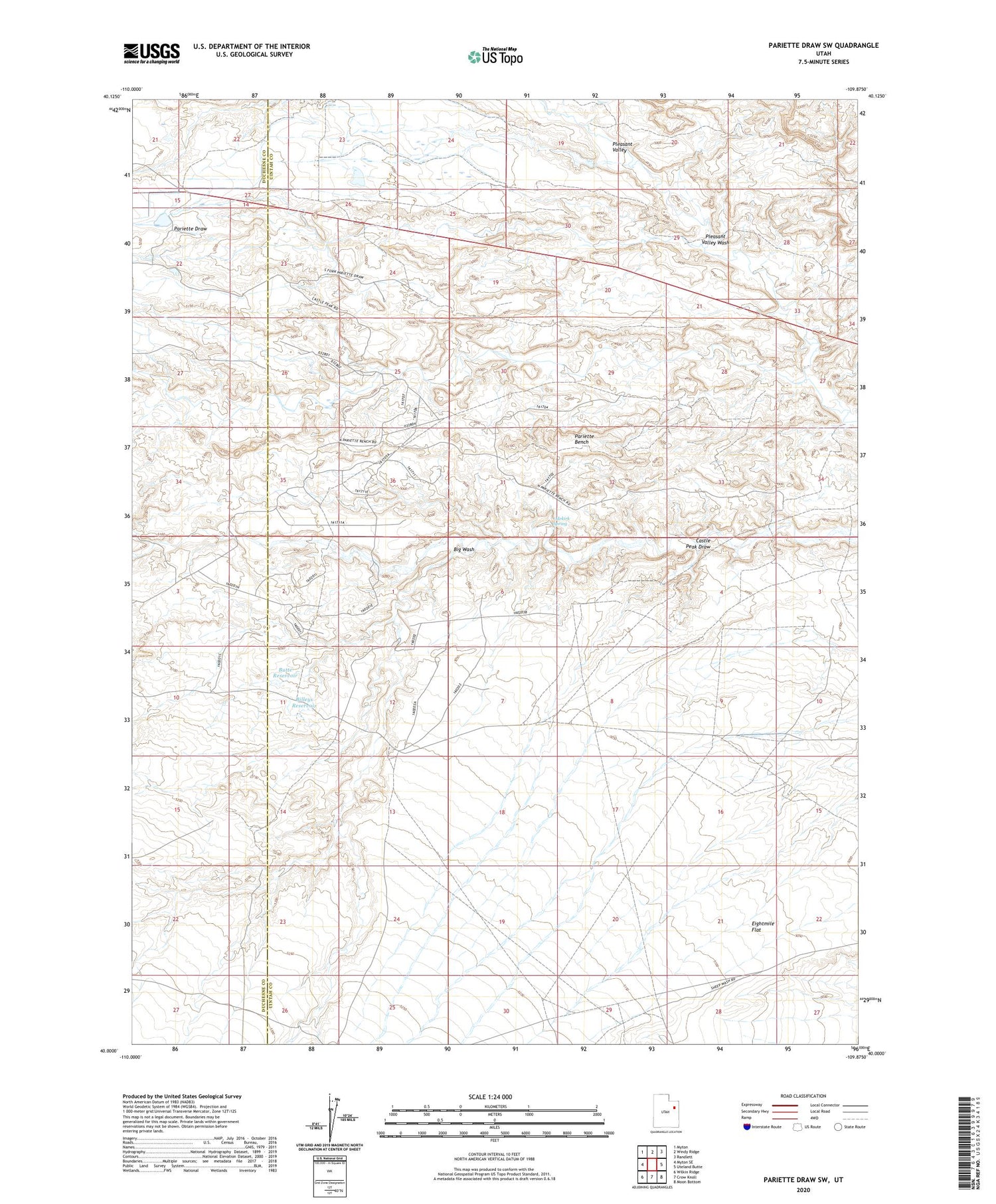 Pariette Draw SW Utah US Topo Map Image