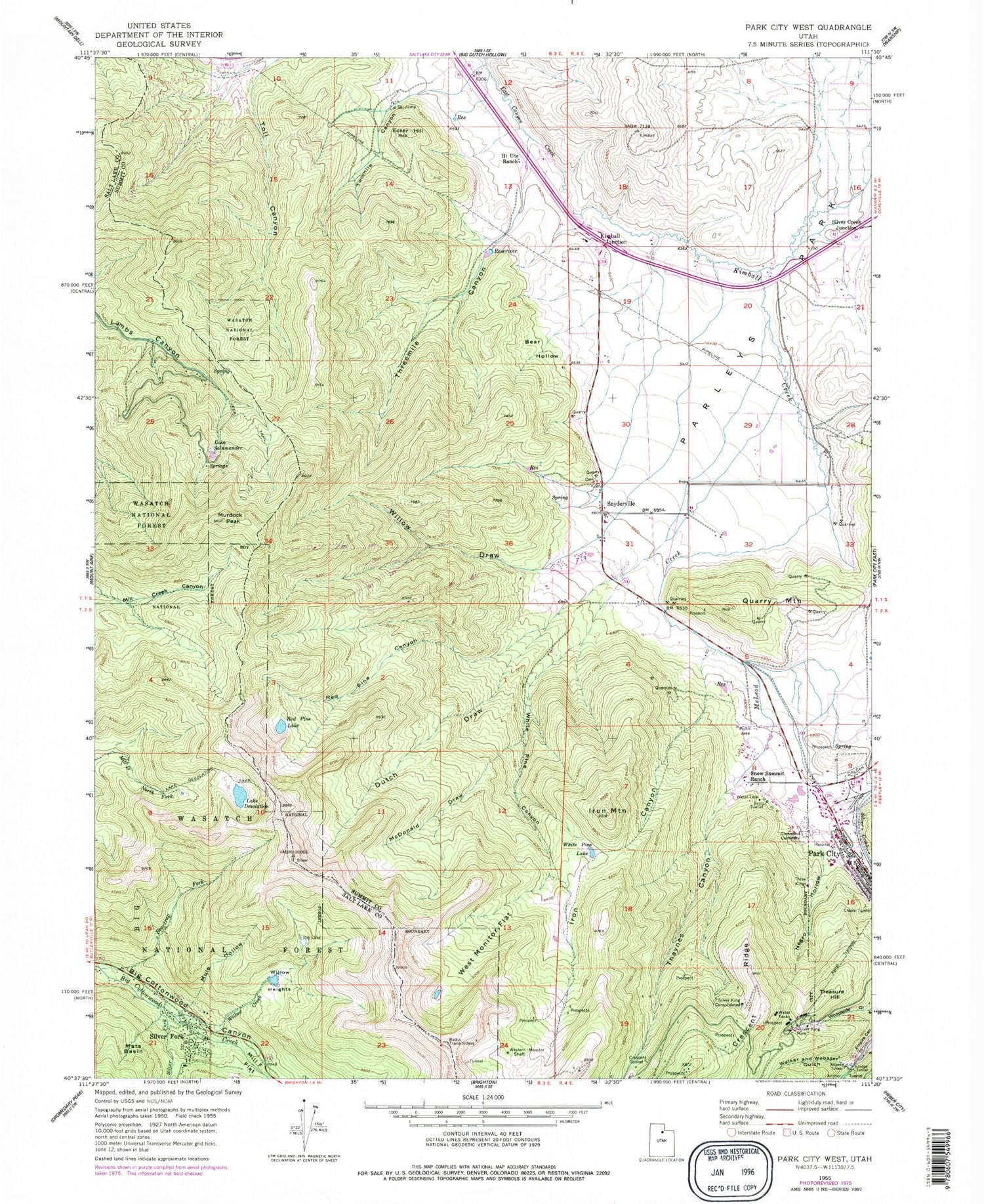 Classic USGS Park City West Utah 7.5'x7.5' Topo Map Image