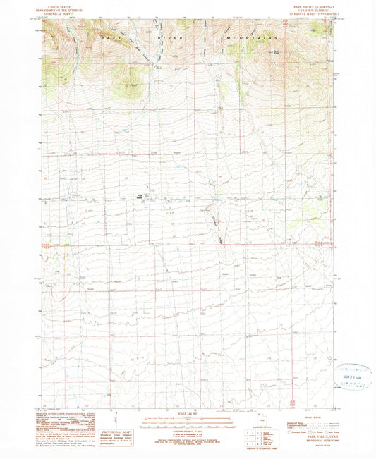 Classic USGS Park Valley Utah 7.5'x7.5' Topo Map Image
