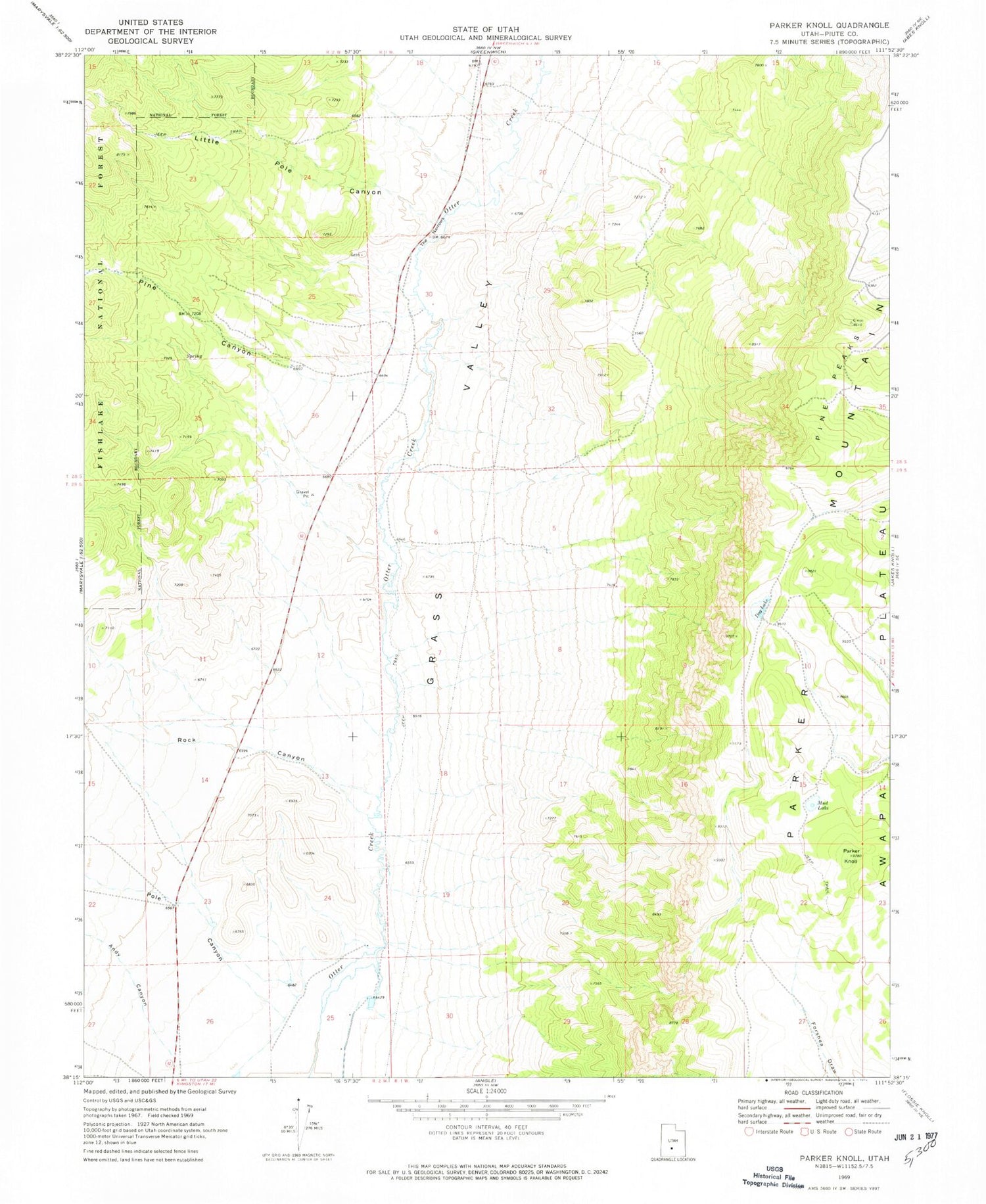 Classic USGS Parker Knoll Utah 7.5'x7.5' Topo Map Image