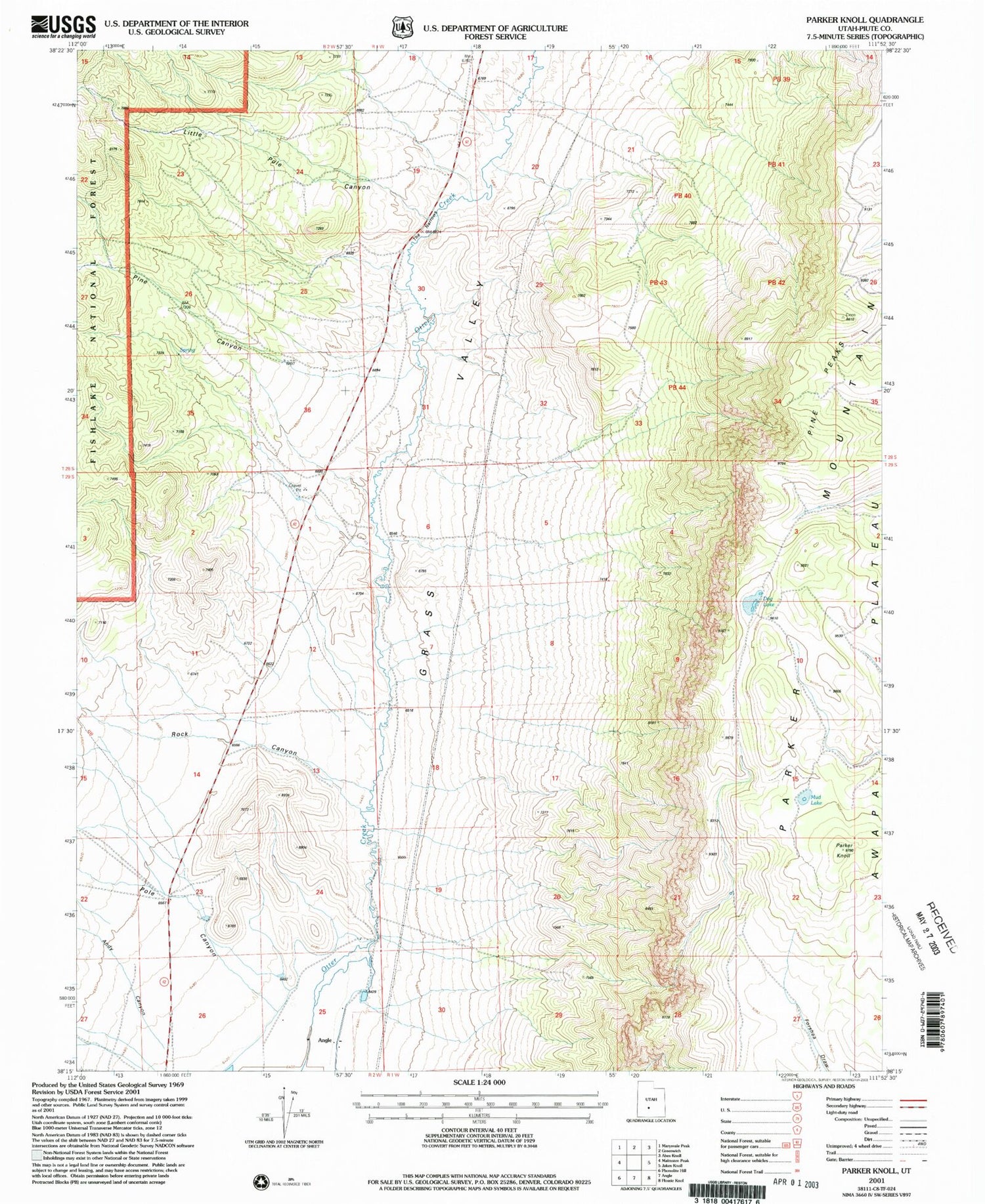 Classic USGS Parker Knoll Utah 7.5'x7.5' Topo Map Image