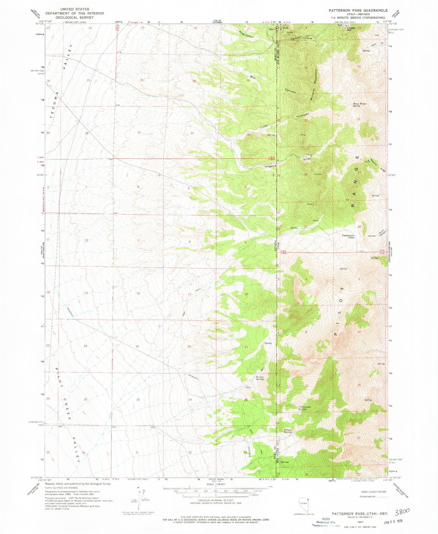 Classic USGS Patterson Pass Utah 7.5'x7.5' Topo Map Image