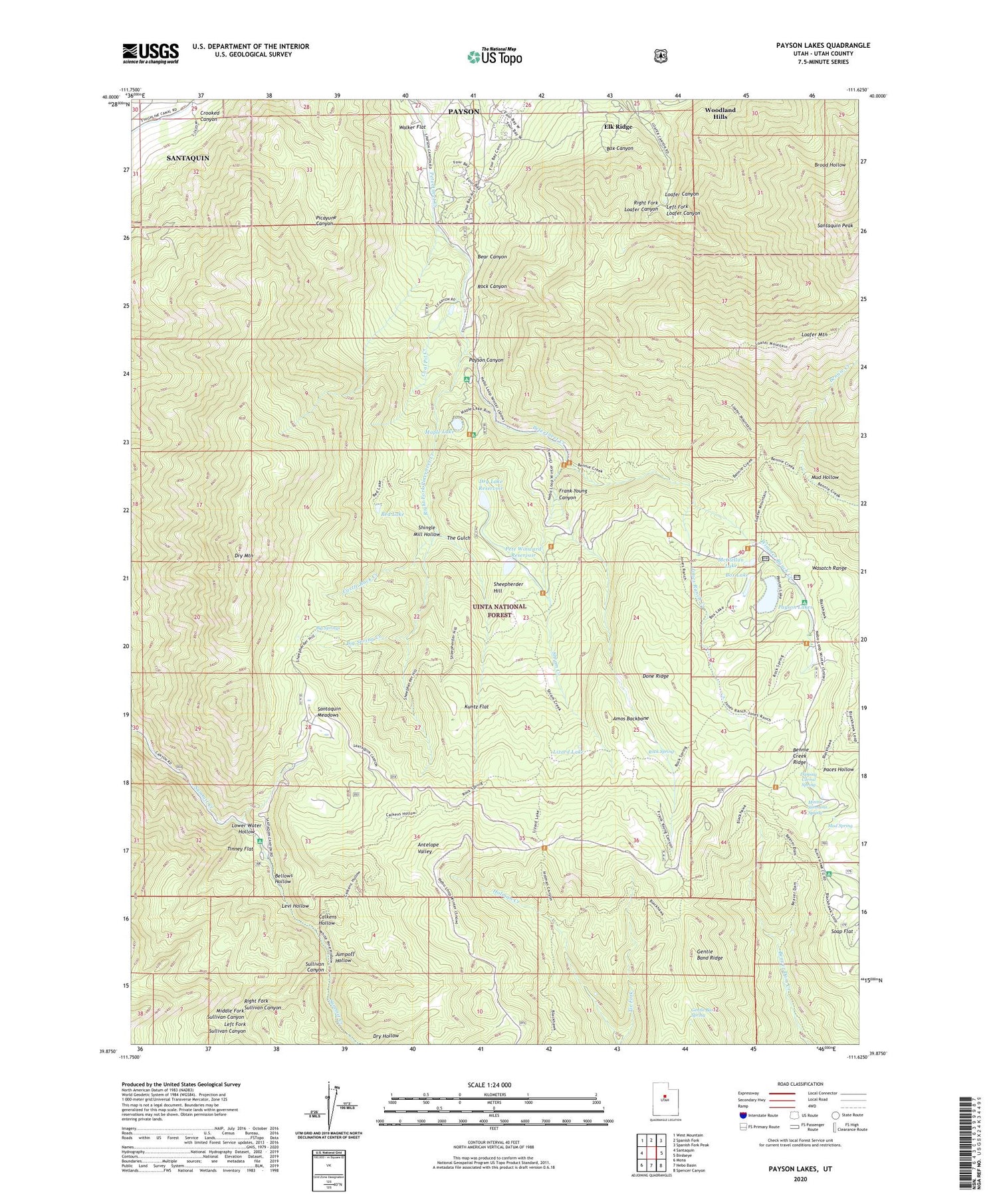 Payson Lakes Utah US Topo Map Image