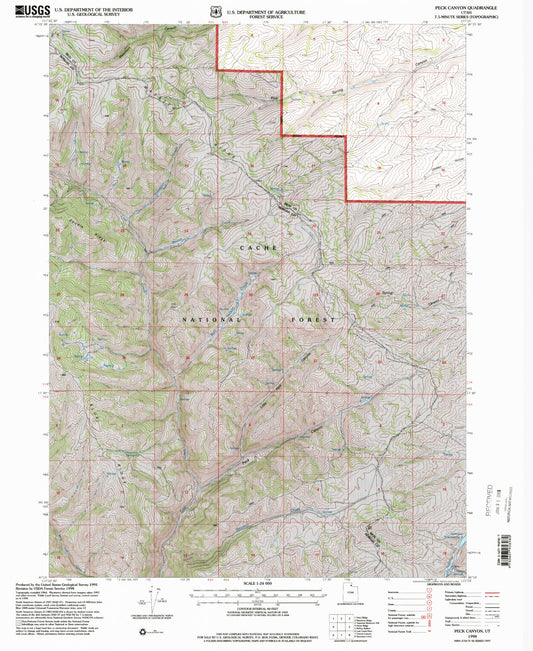 Classic USGS Peck Canyon Utah 7.5'x7.5' Topo Map Image