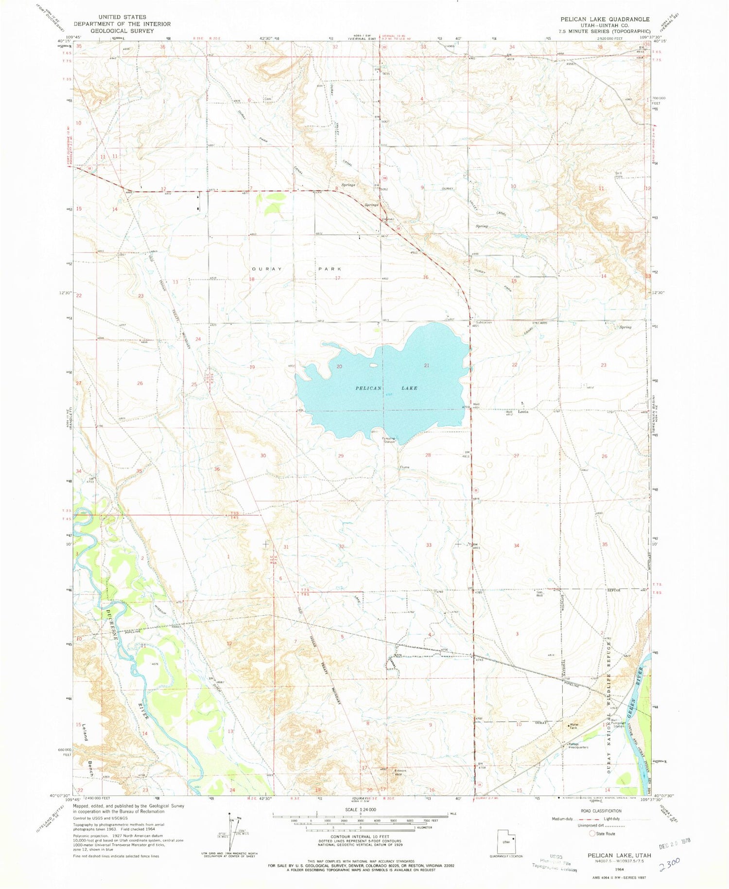 Classic USGS Pelican Lake Utah 7.5'x7.5' Topo Map Image