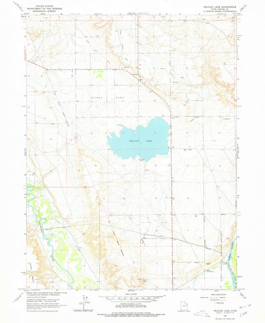 Classic USGS Pelican Lake Utah 7.5'x7.5' Topo Map Image