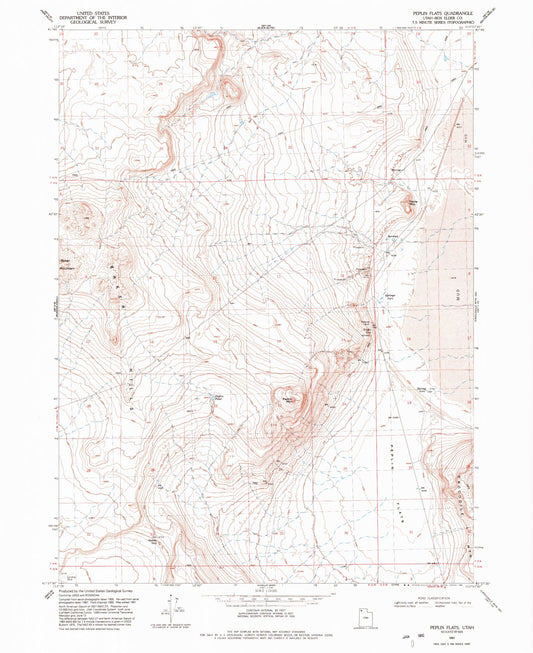 Classic USGS Peplin Flats Utah 7.5'x7.5' Topo Map Image