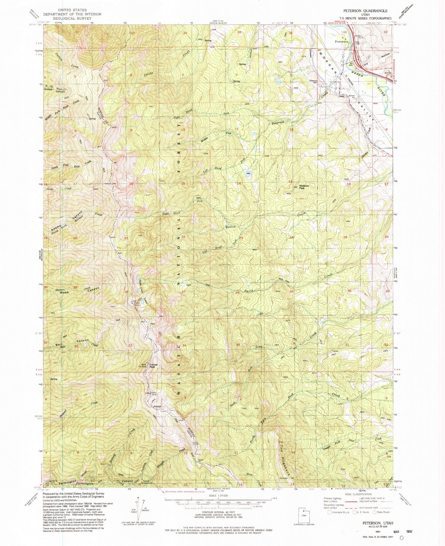 Classic USGS Peterson Utah 7.5'x7.5' Topo Map Image